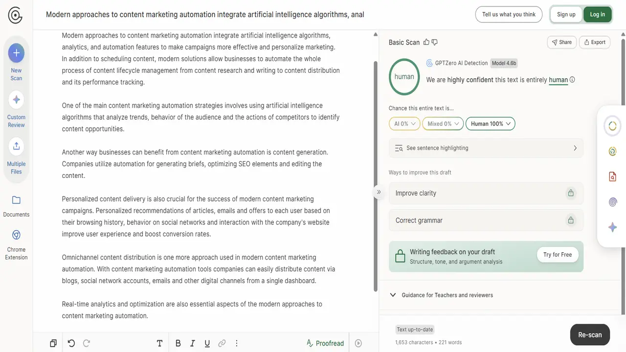 gptzero review ai detection test of chatgpt content after rephrasing by human