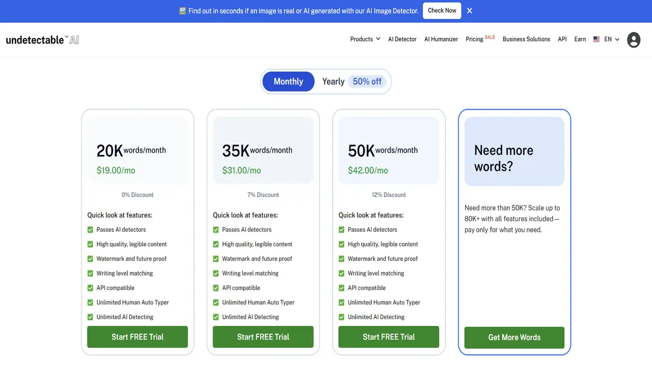 undetectable ai monthly pricing plans