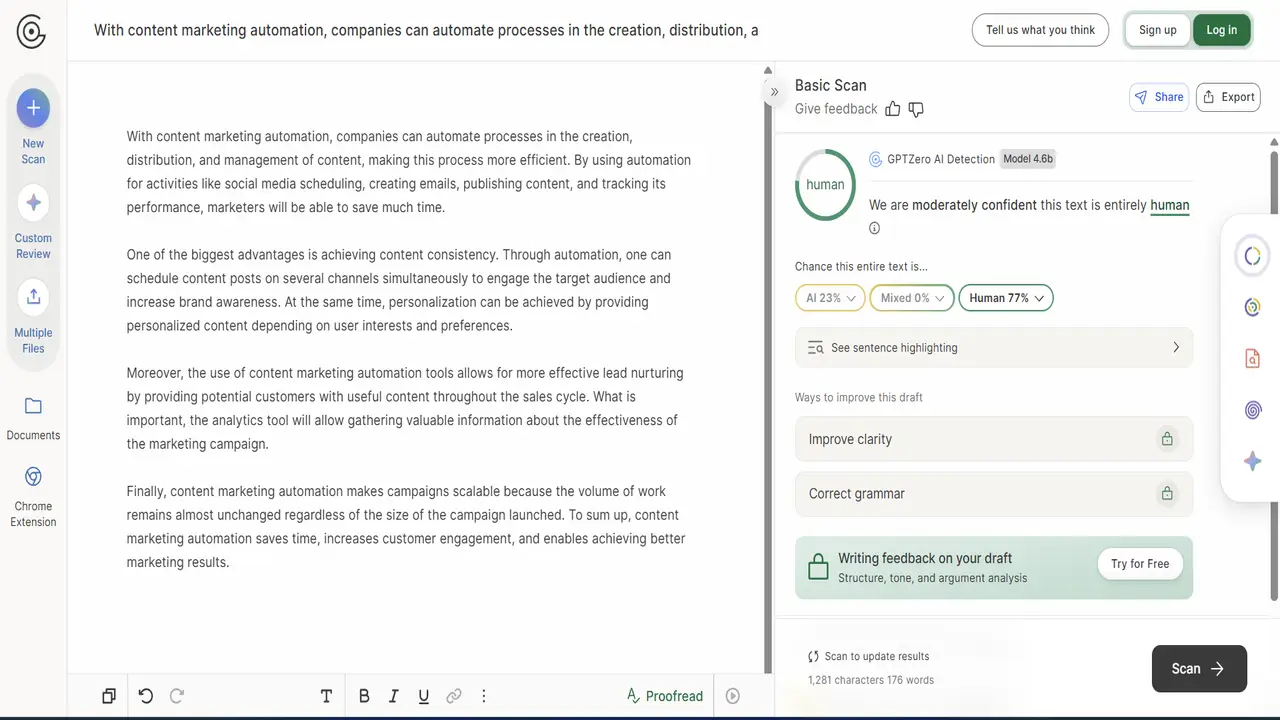 undetectable ai review: gptzero ai detection test result after humanization