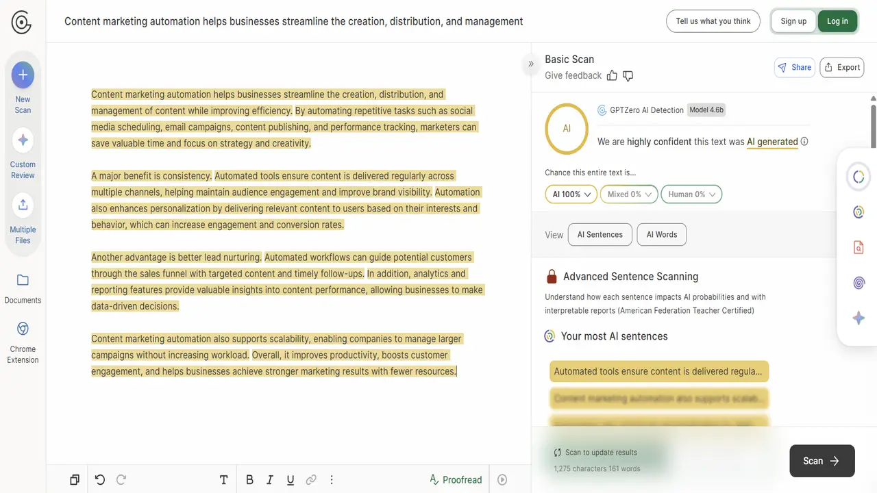 undetectable ai review: gptzero ai detection test result before humanization
