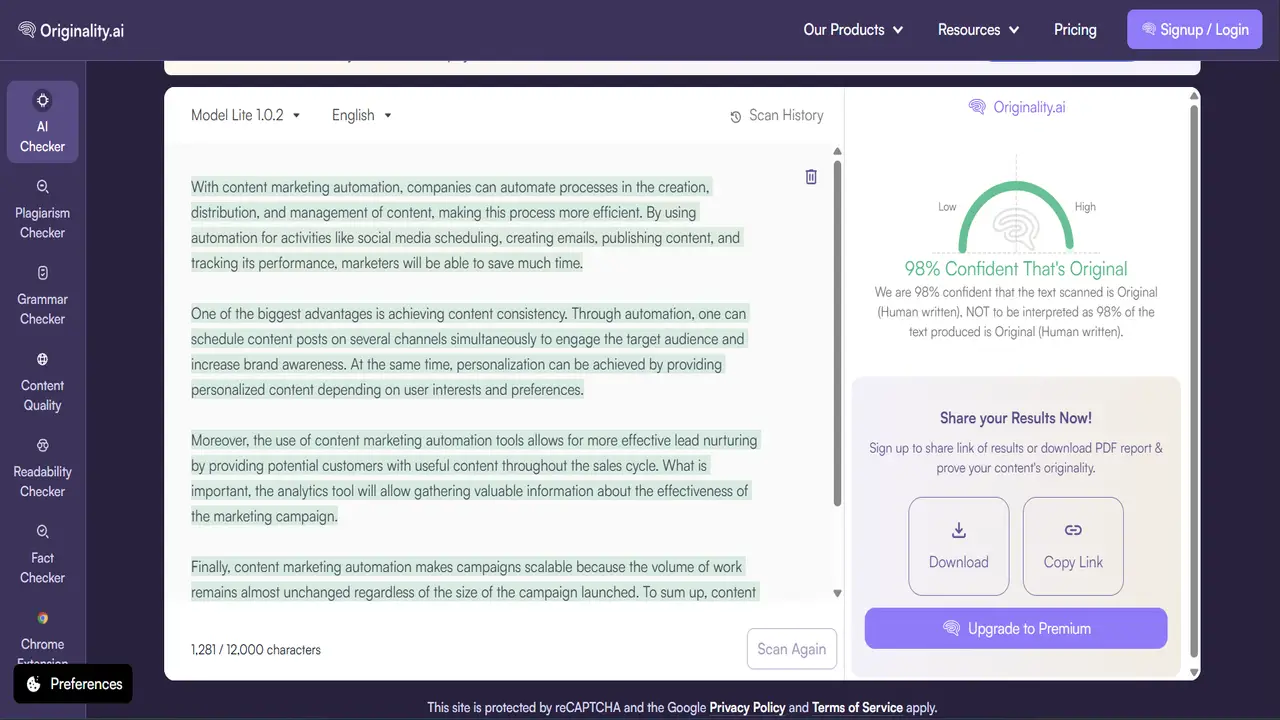 undetectable ai review: originality ai ai detection test result after humanization
