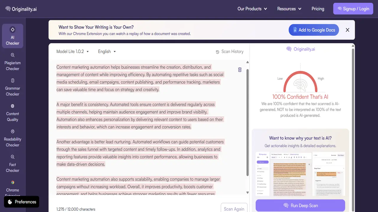 undetectable ai review: originality ai ai detection test result before humanization